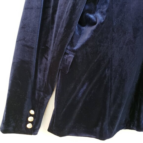 Anthropologie Hazel Blue Velvet Blazer Stretch Jacket Velour sz XL Boho Nautical - Picture 5 of 13